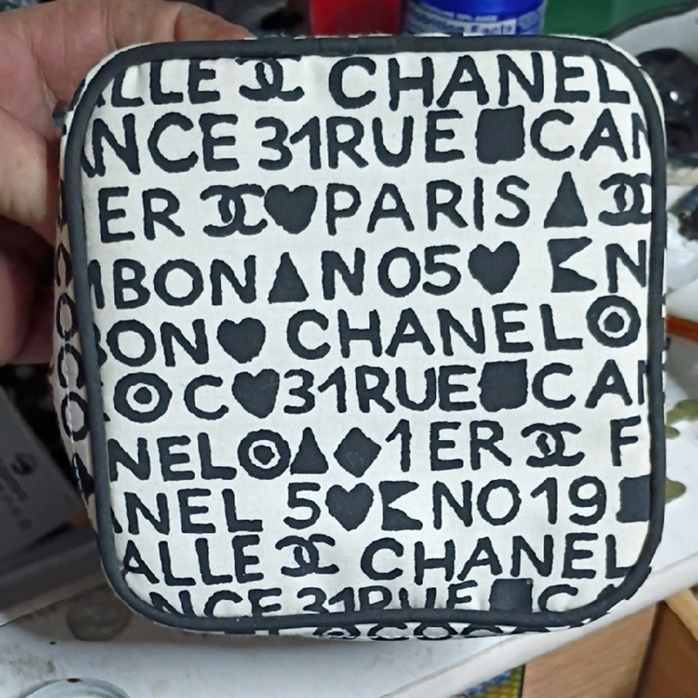 Chanel Monochrome Text Print Pouch